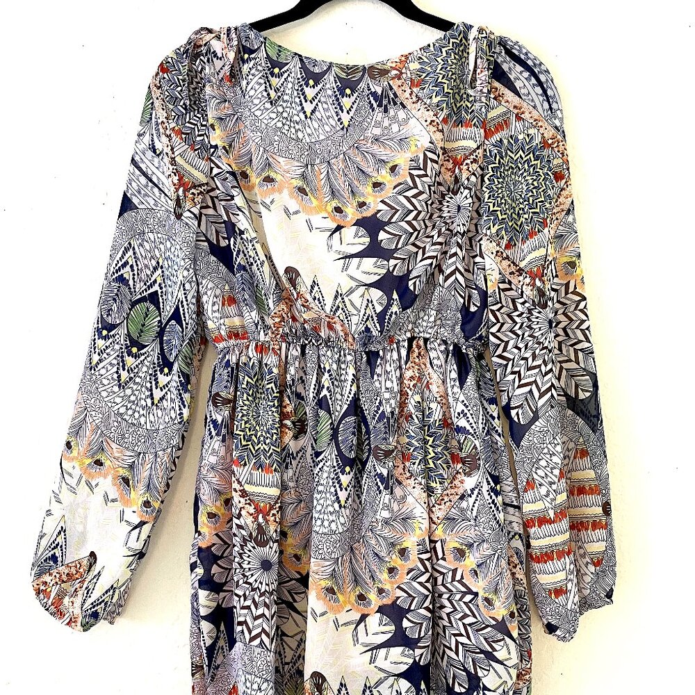 Vintage Geometric/Abstract Print Lined Blouse (Small)